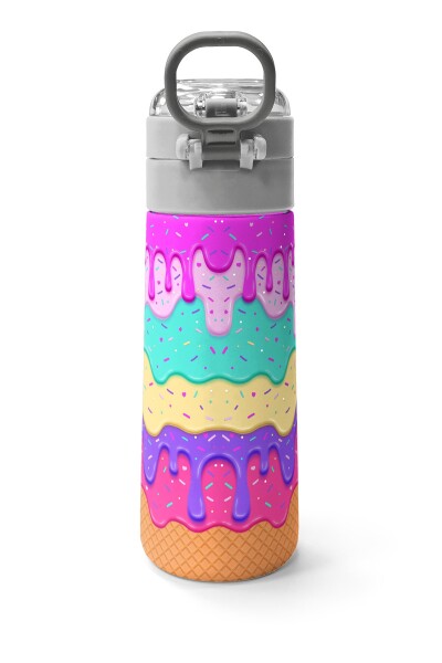 Coral High Kids Pembe Rengarenk Dondurma Desenli Pipetli ve Direkt İçim Çelik Termos 500 ml 31938 - 4