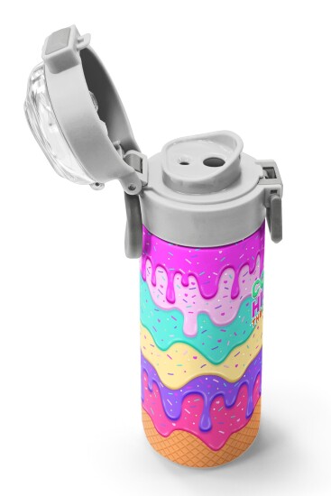 Coral High Kids Pembe Rengarenk Dondurma Desenli Pipetli ve Direkt İçim Çelik Termos 500 ml 31938 - 6