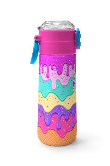 Coral High Kids Pembe Rengarenk Dondurma Desenli Pipetli ve Direkt İçim Çelik Termos 500 ml 31938 - 2