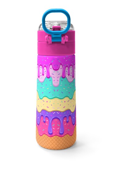Coral High Kids Pembe Rengarenk Dondurma Desenli Pipetli ve Direkt İçim Çelik Termos 500 ml 31938 - 4
