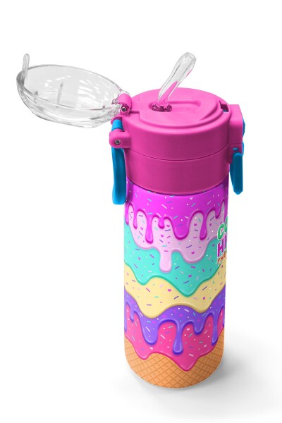 Coral High Kids Pembe Rengarenk Dondurma Desenli Pipetli ve Direkt İçim Çelik Termos 500 ml 31938 - 5