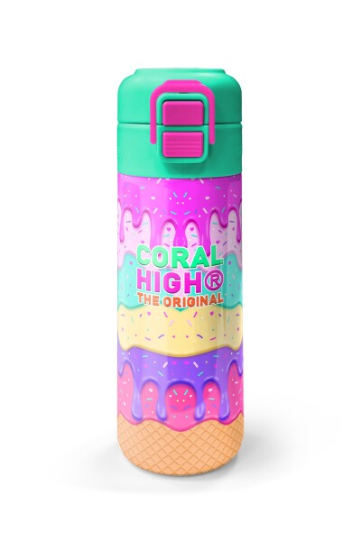 Coral High Kids Pembe Rengarenk Dondurma Desenli Pipetli ve Direkt İçim Çelik Termos 500 ml 31938 - 4
