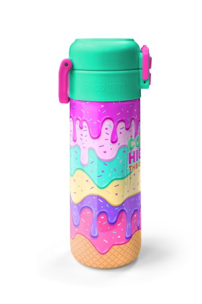 Coral High Kids Pembe Rengarenk Dondurma Desenli Pipetli ve Direkt İçim Çelik Termos 500 ml 31938 - 5