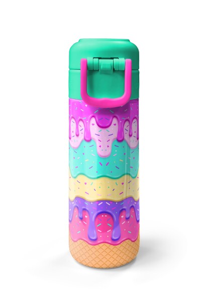 Coral High Kids Pembe Rengarenk Dondurma Desenli Pipetli ve Direkt İçim Çelik Termos 500 ml 31938 - 7