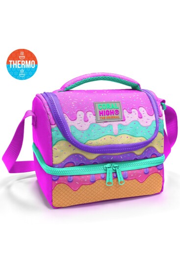 Coral High Kids Pembe Rengarenk Dondurma Desenli Thermo İki Katlı Beslenme Çantası 37211 - CORAL HIGH