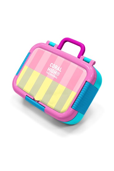 Coral High Kids Pembe Sarı Çizgi Desenli Paslanmaz Çelik Beslenme Kabı 39123 - 1