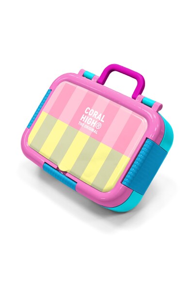 Coral High Kids Pembe Sarı Çizgi Desenli Paslanmaz Çelik Beslenme Kabı 39123 - 1
