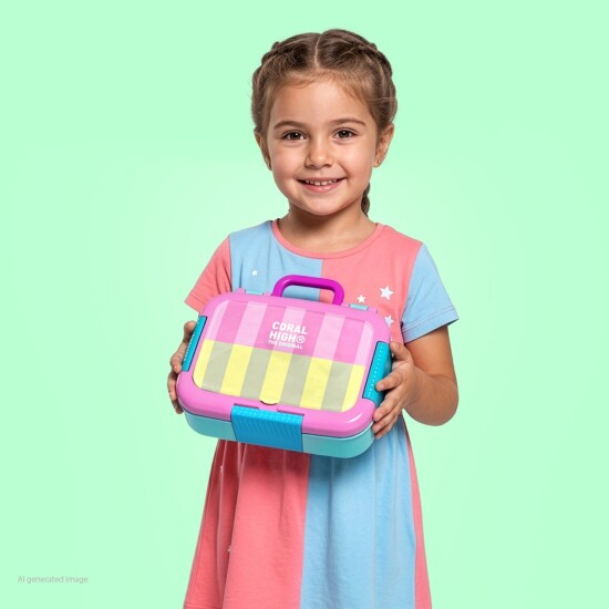 Coral High Kids Pembe Sarı Çizgi Desenli Paslanmaz Çelik Beslenme Kabı 39123 - 4