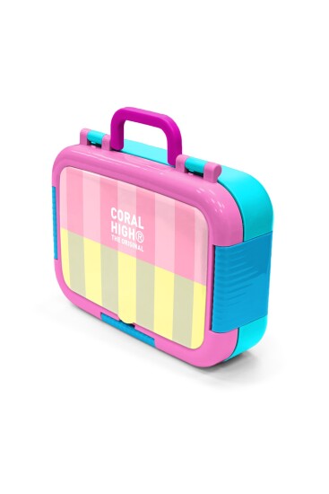 Coral High Kids Pembe Sarı Çizgi Desenli Paslanmaz Çelik Beslenme Kabı 39123 - 5