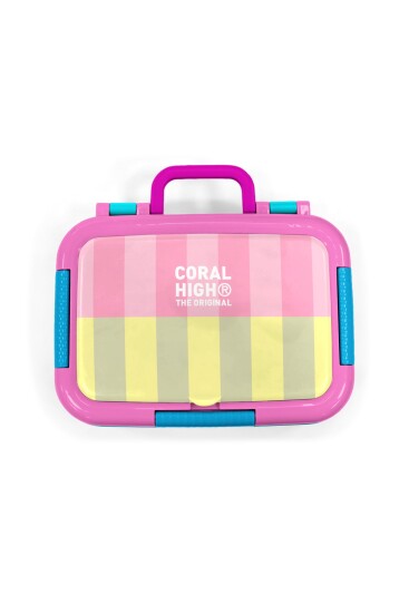 Coral High Kids Pembe Sarı Çizgi Desenli Paslanmaz Çelik Beslenme Kabı 39123 - 6