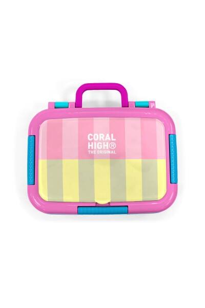 Coral High Kids Pembe Sarı Çizgi Desenli Paslanmaz Çelik Beslenme Kabı 39123 - 6