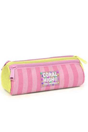 Coral High Kids Pembe Sarı Çizgi Desenli Üç Bölmeli Kalem Çantası 31023 - CORAL HIGH