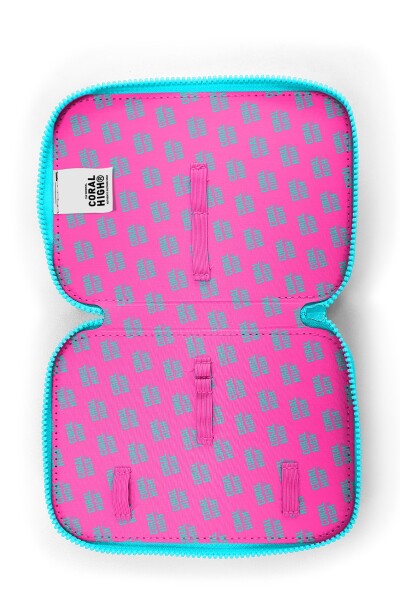 Coral High Kids Pembe Sarı Lavanta Kamuflaj Desenli Çift Katlı Kalem Çanta 31101 - 7