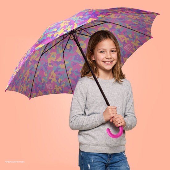 Coral High Kids Pembe Sarı Lavanta Kamuflaj Desenli Çocuk Şemsiyesi 36101 - 4