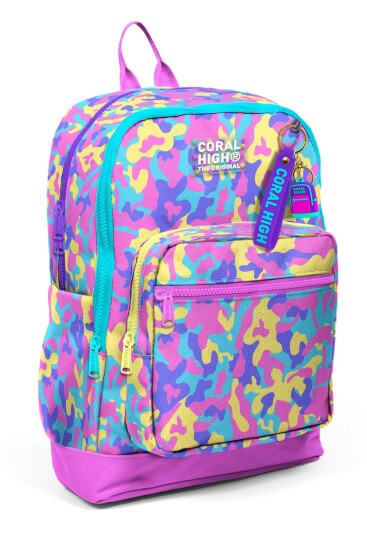 Coral High Kids Pembe Sarı Lavanta Kamuflaj Desenli Okul Sırt Çantası 33201 