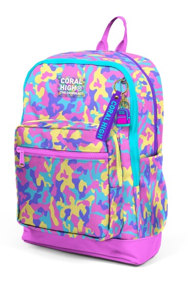 Coral High Kids Pembe Sarı Lavanta Kamuflaj Desenli Okul Sırt Çantası 33201 - 6