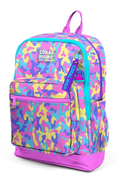 Coral High Kids Pembe Sarı Lavanta Kamuflaj Desenli Okul Sırt Çantası 33201 - 6