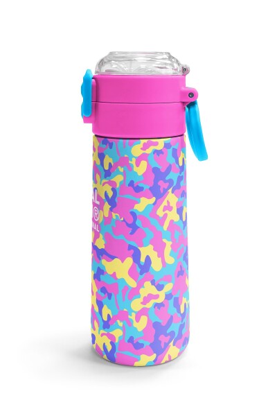 Coral High Kids Pembe Sarı Lavanta Kamuflaj Desenli Pipetli ve Direkt İçim Çelik Termos 500 ml 38101 - 3