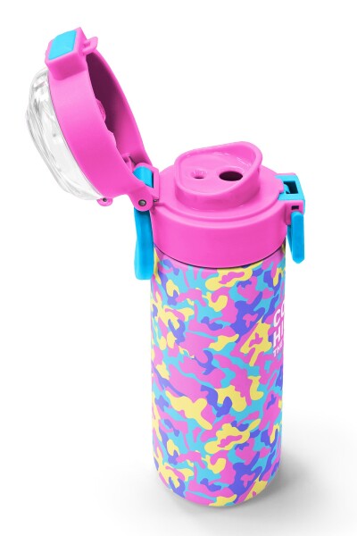Coral High Kids Pembe Sarı Lavanta Kamuflaj Desenli Pipetli ve Direkt İçim Çelik Termos 500 ml 38101 - 6