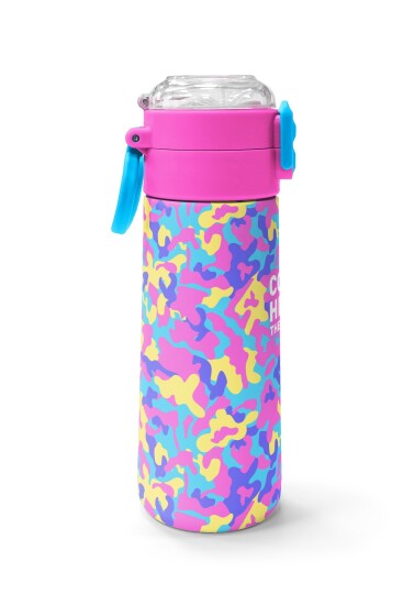 Coral High Kids Pembe Sarı Lavanta Kamuflaj Desenli Pipetli ve Direkt İçim Çelik Termos 500 ml 38101 - 2