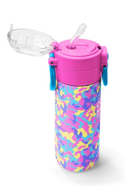 Coral High Kids Pembe Sarı Lavanta Kamuflaj Desenli Pipetli ve Direkt İçim Çelik Termos 500 ml 38101 - 5