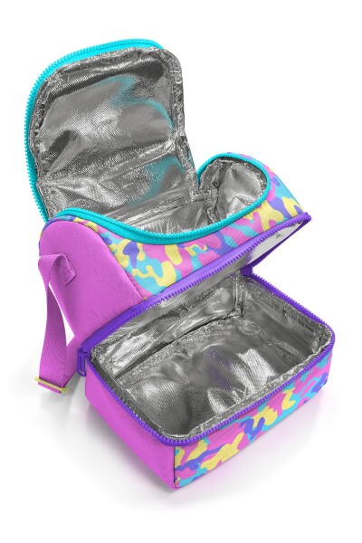 Coral High Kids Pembe Sarı Lavanta Kamuflaj Desenli Thermo İki Katlı Beslenme Çantası 37201 - 2