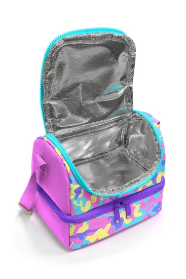 Coral High Kids Pembe Sarı Lavanta Kamuflaj Desenli Thermo İki Katlı Beslenme Çantası 37201 - 3