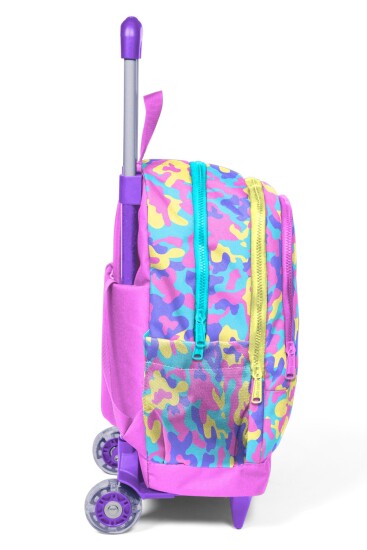 Coral High Kids Pembe Sarı Lavanta Kamuflaj Desenli Üç Bölmeli Çekçekli Okul Sırt Çantası 34001 - 7