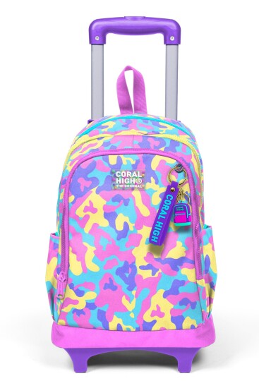 Coral High Kids Pembe Sarı Lavanta Kamuflaj Desenli Üç Bölmeli Çekçekli Okul Sırt Çantası 34001 - 8