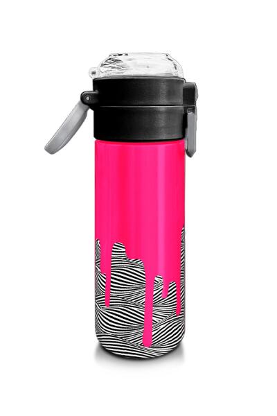 Coral High Kids Pembe Siyah Beyaz Desenli Pipetli ve Direkt İçim Çelik Termos 500 ml 31878 - 2