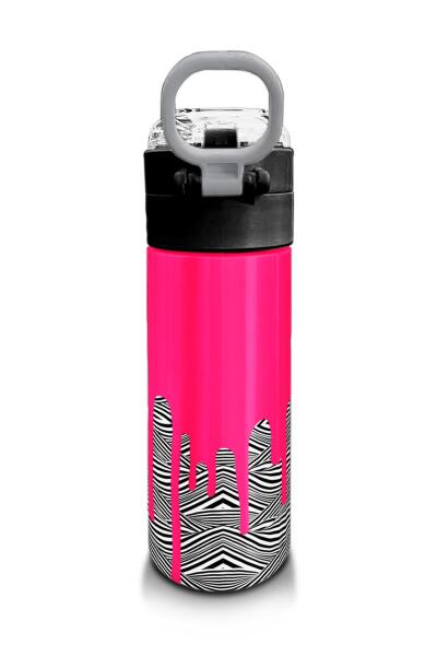 Coral High Kids Pembe Siyah Beyaz Desenli Pipetli ve Direkt İçim Çelik Termos 500 ml 31878 - 3