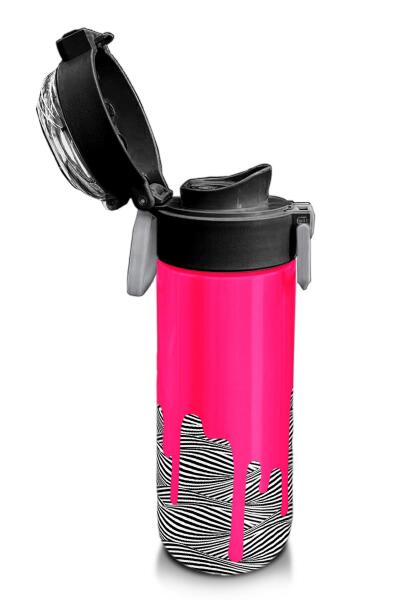 Coral High Kids Pembe Siyah Beyaz Desenli Pipetli ve Direkt İçim Çelik Termos 500 ml 31878 - 6