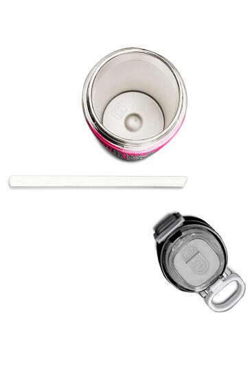 Coral High Kids Pembe Siyah Beyaz Desenli Pipetli ve Direkt İçim Çelik Termos 500 ml 31878 - 7