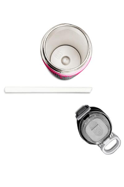 Coral High Kids Pembe Siyah Beyaz Desenli Pipetli ve Direkt İçim Çelik Termos 500 ml 31878 - 7