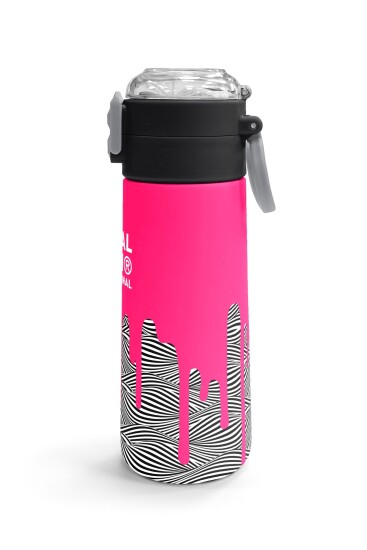 Coral High Kids Pembe Siyah Beyaz Desenli Pipetli ve Direkt İçim Çelik Termos 500 ml 31878 - 3