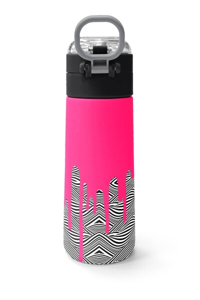 Coral High Kids Pembe Siyah Beyaz Desenli Pipetli ve Direkt İçim Çelik Termos 500 ml 31878 - 4