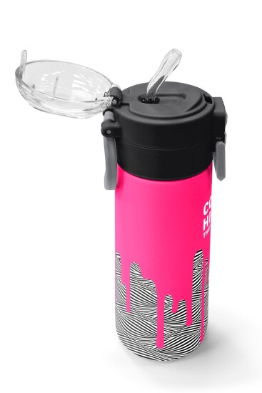Coral High Kids Pembe Siyah Beyaz Desenli Pipetli ve Direkt İçim Çelik Termos 500 ml 31878 - 5