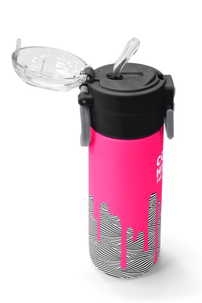 Coral High Kids Pembe Siyah Beyaz Desenli Pipetli ve Direkt İçim Çelik Termos 500 ml 31878 - 5