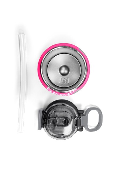 Coral High Kids Pembe Siyah Beyaz Desenli Pipetli ve Direkt İçim Çelik Termos 500 ml 31878 - 7