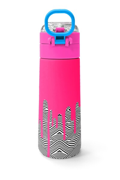Coral High Kids Pembe Siyah Beyaz Desenli Pipetli ve Direkt İçim Çelik Termos 500 ml 31878 - 4