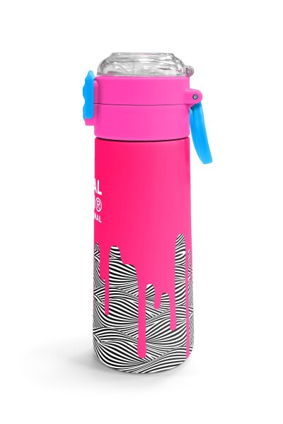 Coral High Kids Pembe Siyah Beyaz Desenli Pipetli ve Direkt İçim Çelik Termos 500 ml 31878 - 3