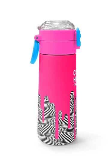 Coral High Kids Pembe Siyah Beyaz Desenli Pipetli ve Direkt İçim Çelik Termos 500 ml 31878 - 2