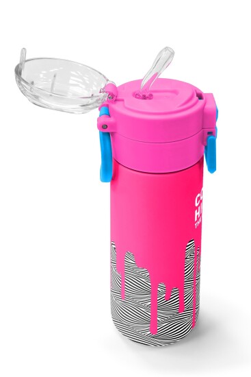 Coral High Kids Pembe Siyah Beyaz Desenli Pipetli ve Direkt İçim Çelik Termos 500 ml 31878 - 5