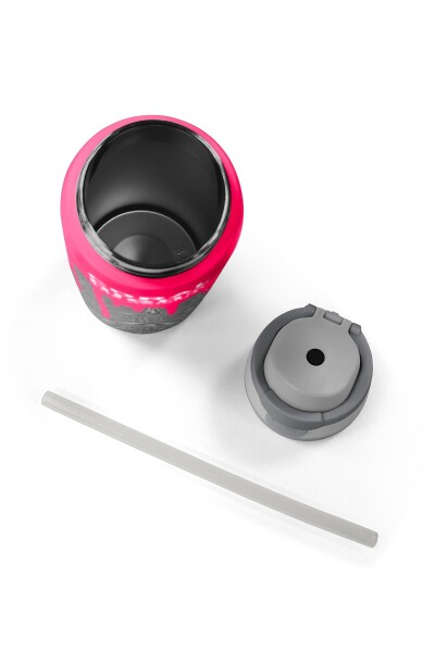 Coral High Kids Pembe Siyah Beyaz Desenli Pipetli ve Direkt İçim Çelik Termos 800 ml 38539 - 8