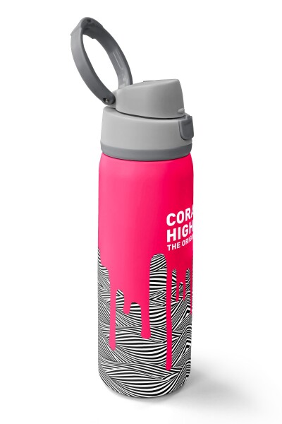 Coral High Kids Pembe Siyah Beyaz Desenli Pipetli ve Direkt İçim Çelik Termos 800 ml 38539 - 2
