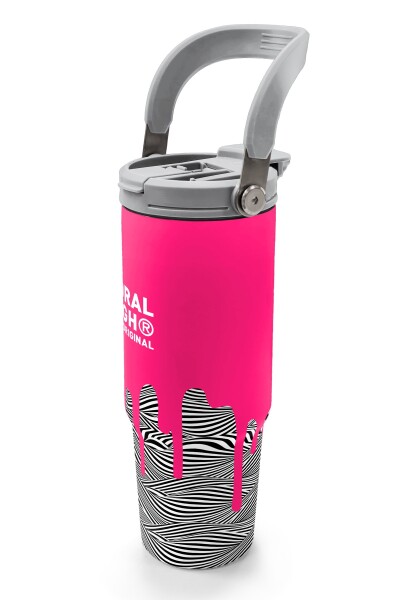 Coral High Kids Pembe Siyah Beyaz Desenli Pipetli ve Direkt İçim Çelik Termos 900 ml 38718 - 4