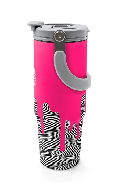 Coral High Kids Pembe Siyah Beyaz Desenli Pipetli ve Direkt İçim Çelik Termos 900 ml 38718 - 5