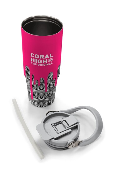 Coral High Kids Pembe Siyah Beyaz Desenli Pipetli ve Direkt İçim Çelik Termos 900 ml 38718 - 8
