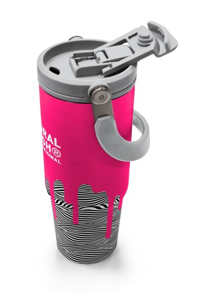 Coral High Kids Pembe Siyah Beyaz Desenli Pipetli ve Direkt İçim Çelik Termos 900 ml 38718 - 3