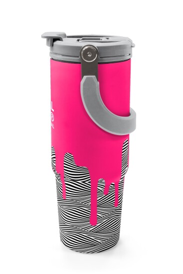 Coral High Kids Pembe Siyah Beyaz Desenli Pipetli ve Direkt İçim Çelik Termos 900 ml 38718 - 5